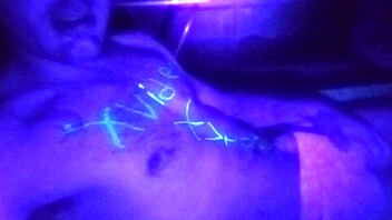 Home alone fun with a big blacklight and his solo masturbation