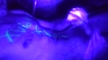 Home alone fun with a big blacklight and his solo masturbation
