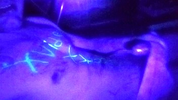 Home alone fun with a big blacklight and his solo masturbation
