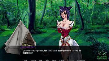 Teen cosplay cat Ahri in a fantasy world filled with big crystals and domination