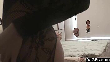Amateur babe with small tits gets spanked and undressed