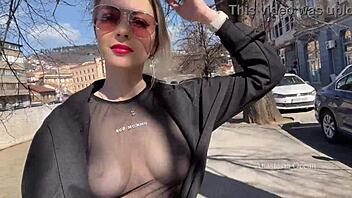 Netted couple explores public nudity and masturbation techniques