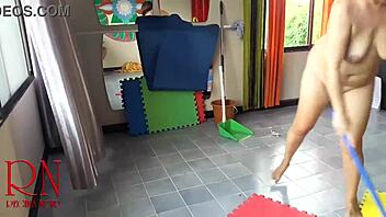 Nude maid seduces her boss in a kinky office encounter