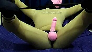 Senseless White Eye Rolling in Femdom BDSM Zentai Penis Bondage