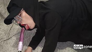 Hairy pregnant woman enjoys small dildo masturbation
