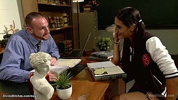 Experience the ultimate fetish fun with this student and her professor in 3some