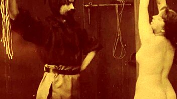 bound hairy beaver in vintage bondage dungeon