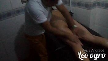 Sensual brunette gets a walker-based massage