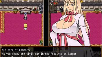 Blonde princess Catherine is caught naked by an old pervert in a hentai game