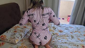 Big ass crossdressing babe gets woke up in homemade porn