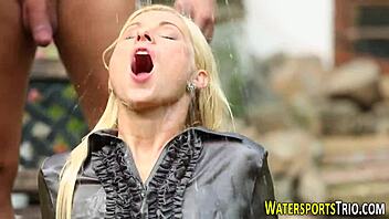 Outdoor whore pissed on in shocking fetish scene