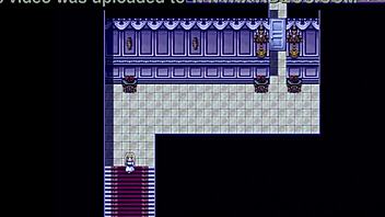 Blonde princess Catherine is caught naked by an old pervert in a hentai game