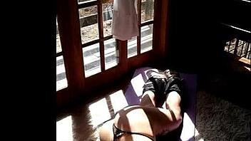 Brunette fitness babe shows off her body in workout video for curious neighbors