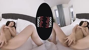 I watch this Asian brunette masturbate in her pyjamas.