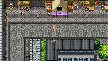 Blonde princess Catherine is caught naked by an old pervert in a hentai game
