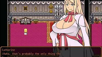 Blonde princess Catherine is caught naked by an old pervert in a hentai game
