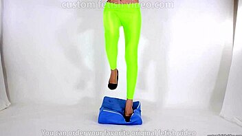 beautiful woman in high heels stepping on cushion