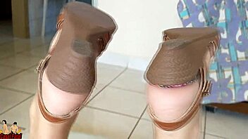 Hairy wife teases with her naked feet in the front yard