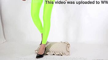 beautiful woman in high heels stepping on cushion