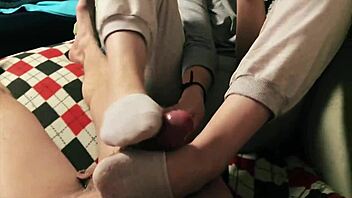 sockjob magic with cum dripping inside her sock
