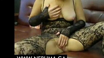 I watch the elderly lady caress herself and pleasure with her mouth