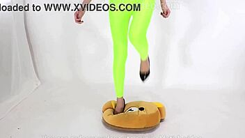 beautiful woman in high heels stepping on cushion