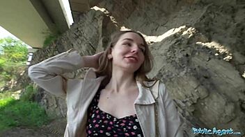 public agent narrates young ukrainian brunette meeting friends and getting seduced by stranger outdoors