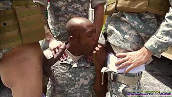 Hot gay man in military uniform gives explosive blowjob