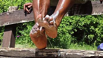 close up of black foot for feet fetish fan request