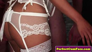 Big tits and small tits get cumshot in Blowjob video