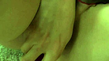 Naughty babe in lingerie plays solo on stairs