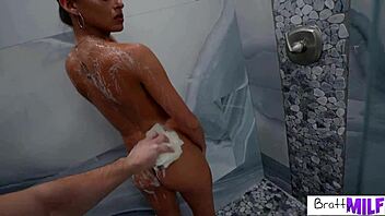 Bathhouse sex with a big tits black hair MILF