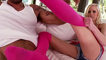 Footjob babe says, Lick my feet more, I need it!