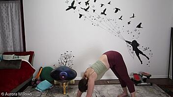 a yoga lesson unfolds with shaved poses and jerk off instructions