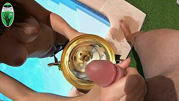 Soccer Girl Player Jerks Off with Trophy Outdoors