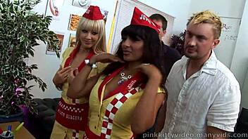 hot waitresses join group anal sex party