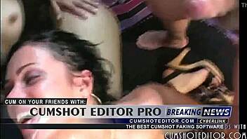 Young brunette sluts drenched in cum during intense gangbang session 😈💦