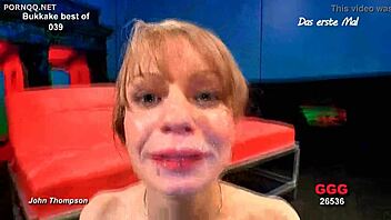 Best bukkake scenes where multiple guys cum on her face