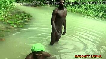 Amateur black couple enjoys a watery encounter