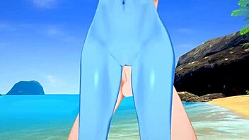 Lucky guy creampies Undyne on the beach in Undertale hentai