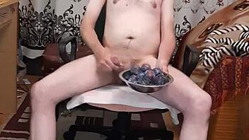 Hey, wanna see how I coat these plums with my hot load after a steamy massage?