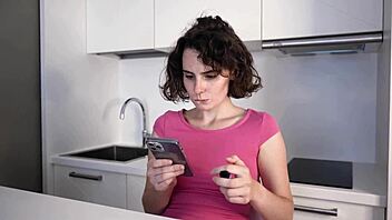 she teases her pussy with ice cream, big tits bouncing