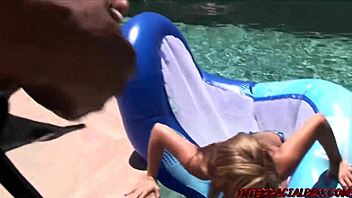 August gets pounded by everyone in the backyard pool