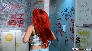 i'm all flustered, fiery redhead prostitute getting pounded hard in the toilet