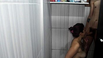 Tasting pleasure in the shower with two friends and a creampie surprise