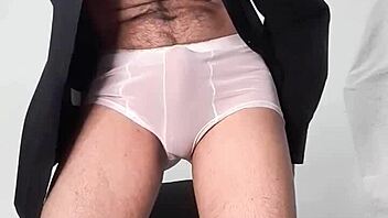 Teasing Striptease Reveals Huge 25cm Dick Through Transparent Underwear. Clothes Ripped Off!