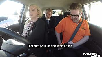 Big tits MILF gets her pussy stretched in public by her husband