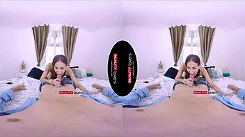 Brunette gets a footjob and riding in sex scene