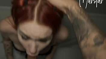 Cock-sucking and facial action with a cute redhead
