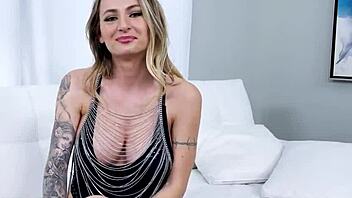 Cock gagging with a big titted whore